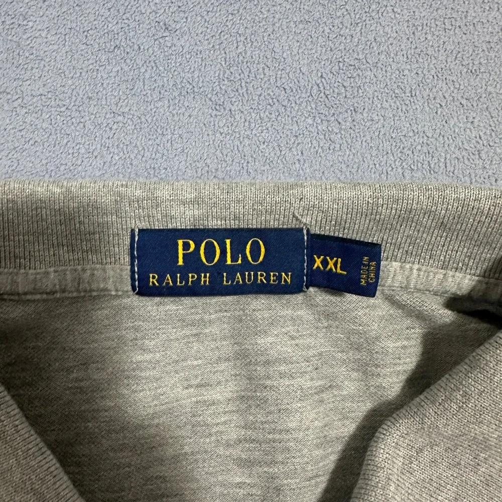 Polo Ralph Lauren Big Pony Polo Shirt Tipped Collar Long Sleeve Gray Mens XXL